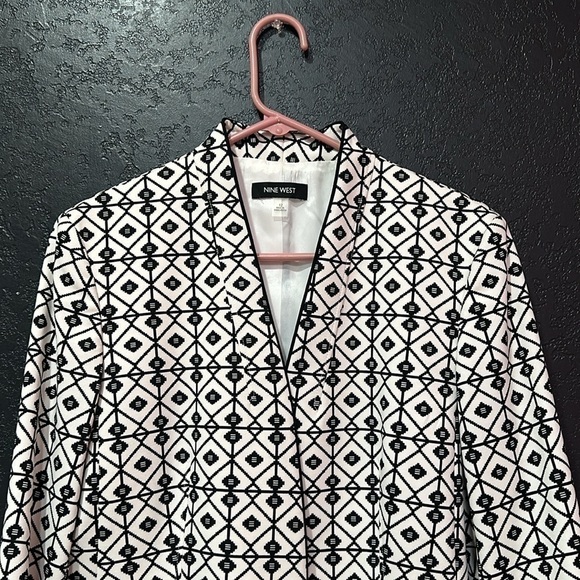 Nine West Cropped Blazer Black White Geometric Womens Size 12 - Picture 4 of 6